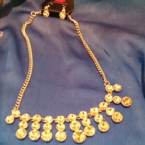 Gold Crystal Drop Necklace and Earrings Set